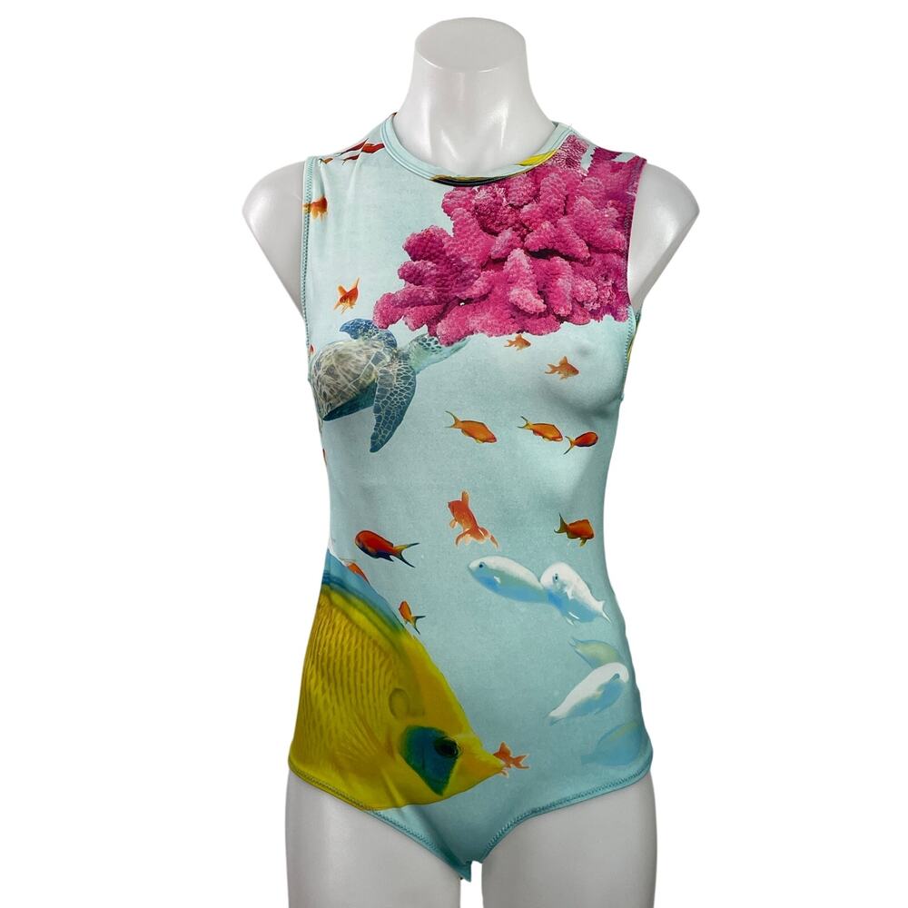 Zara Womens Multicolor Sea Motif Fish Corals Sleeveless Bodysuit Tank Top Size M